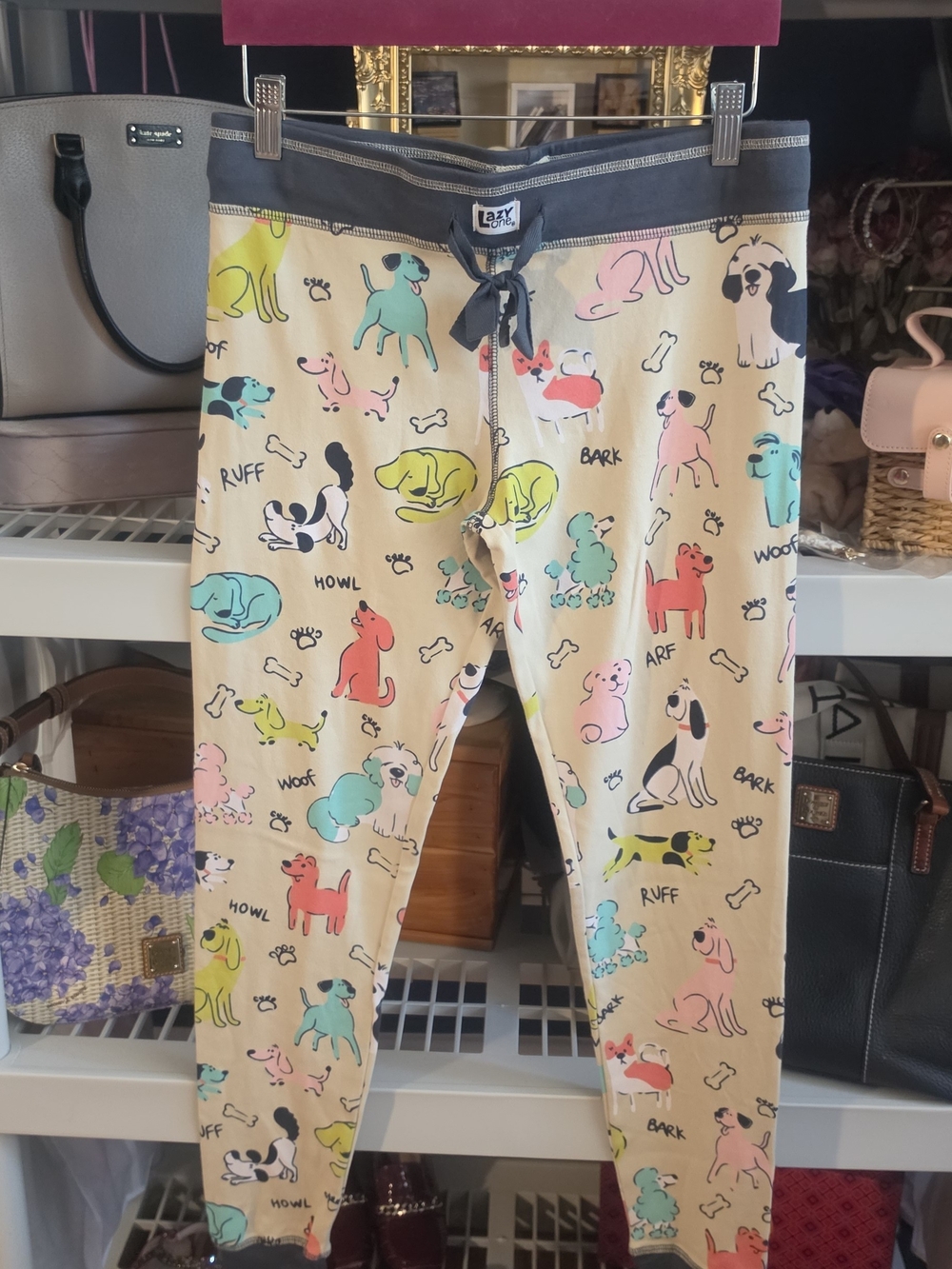 Lazy One Beige Dog Print Kids Pajama Bottoms with Multicolor Dogs
